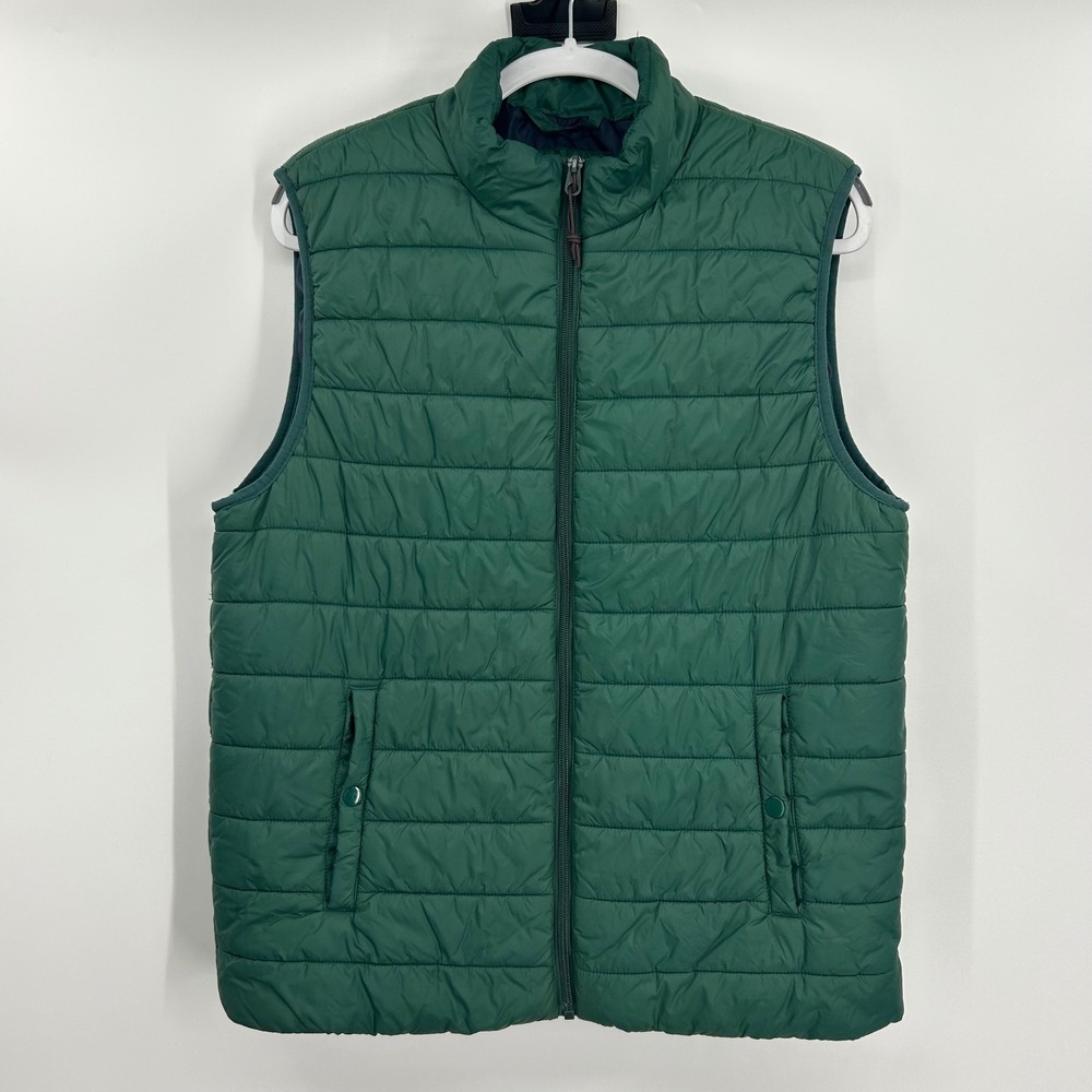 Goodfellow & Co Mens Green Quilted Puffer Vest Water Resistant Size L Mock Neck